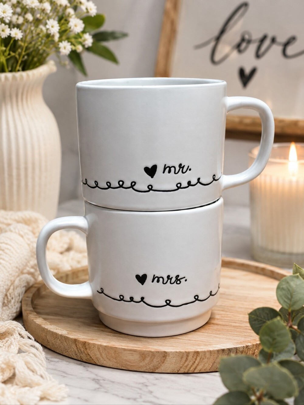 Mr. & Mrs. Coffee Mug Set – White with Black Script